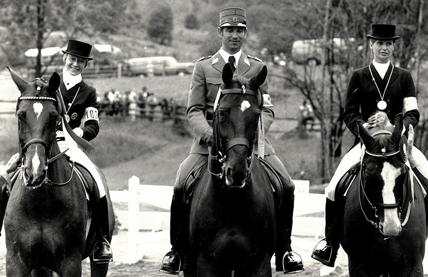 Christine Stückelberger und Granat prägen den Schweizer Dressursport der 1970er und 1980er Jahre. 1976 wird das Paar Olympiasieger in Montreal und gewinnt in der Equipe mit Ulrich Lehmann und Doris Ramseier olympisches Silber. (Bild: Roland von Siebenthal/SVPS)